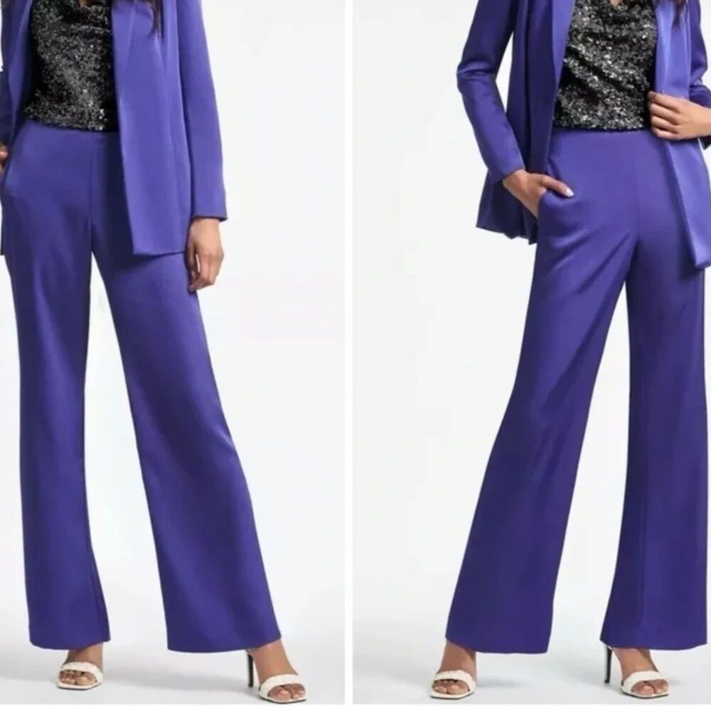 Sachin Babin Sz 12 Alli Pants Wide Leg Trouser Spectrum Blue Satin Crepe New